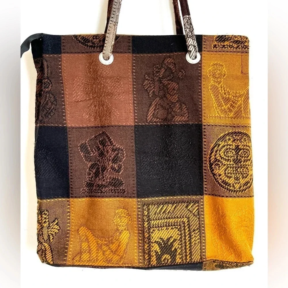 Tote Handbag Aztec Calendar Embroidered Zip Close Handmade
